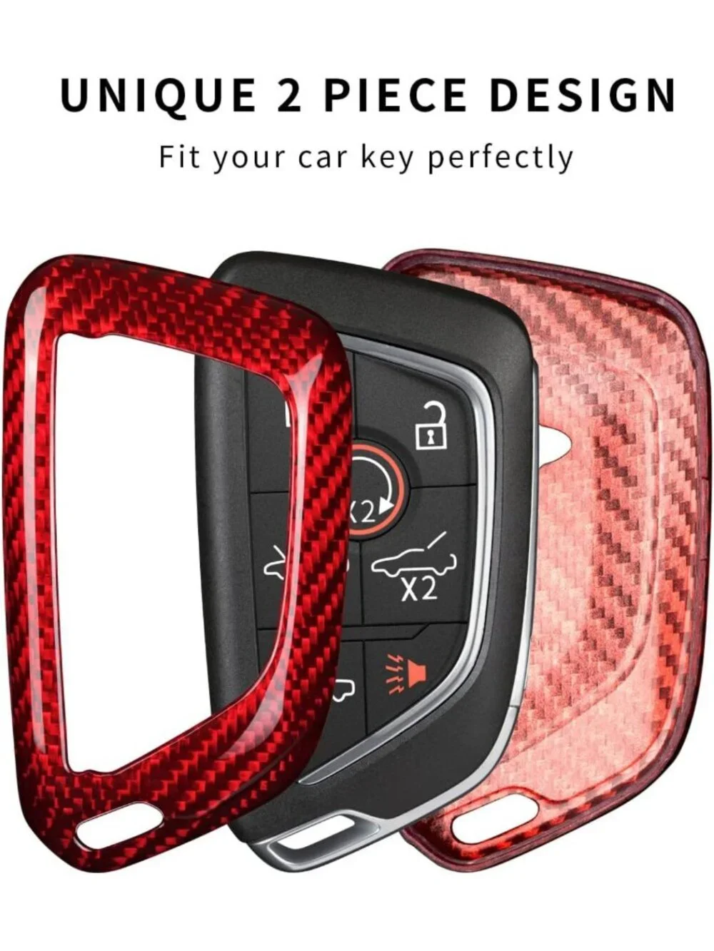 Real Glass Fiber Key Fob Cover & Key Chain for Corvette C8 2020-2026 - Red